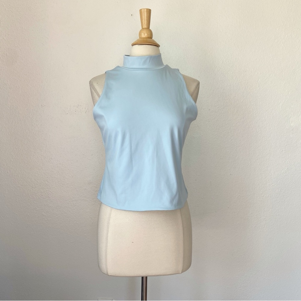 Solid Pastel Blue Mock Neck Tank Top